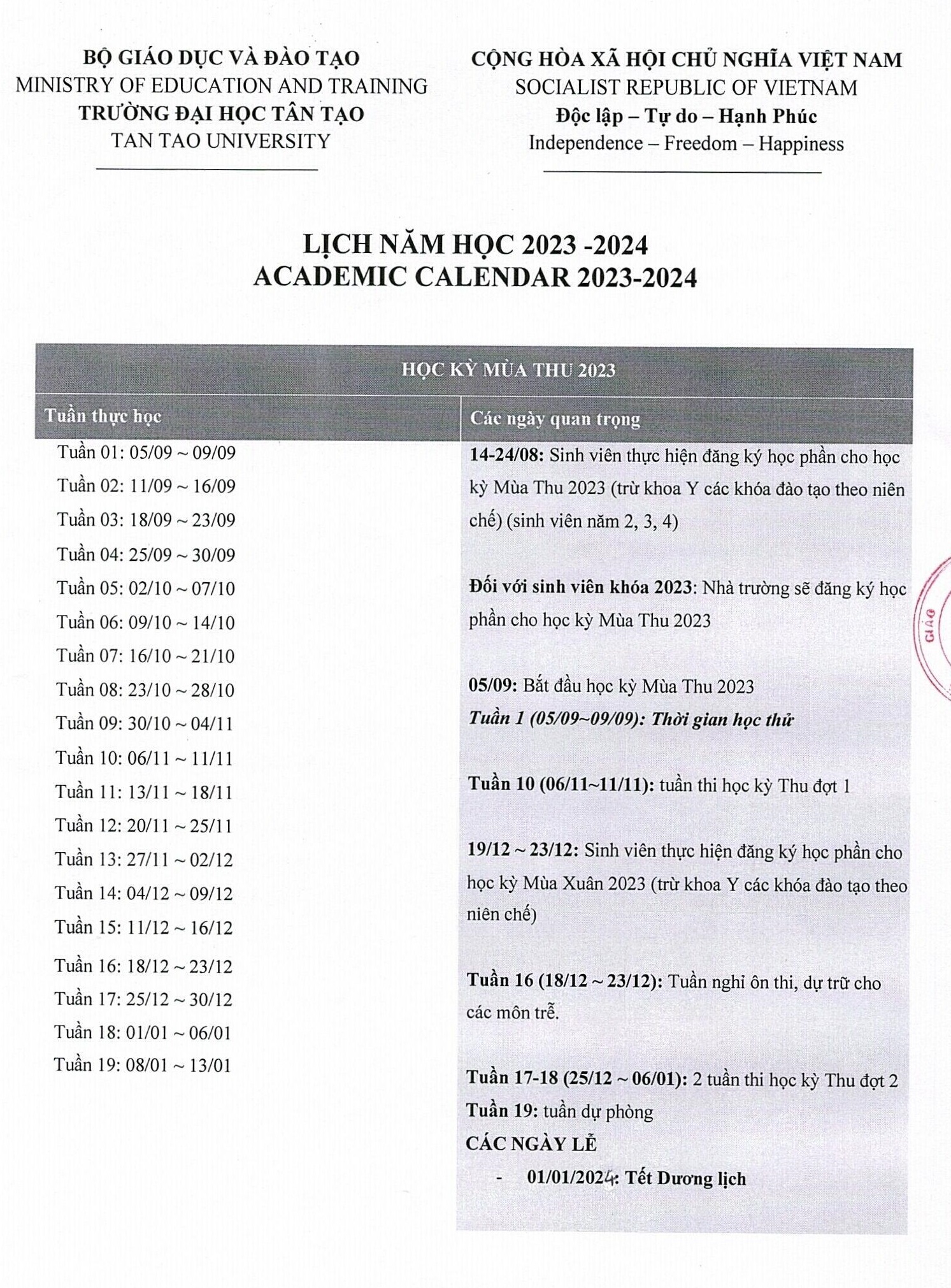 Lịch năm học 2023 2024 final Page 1