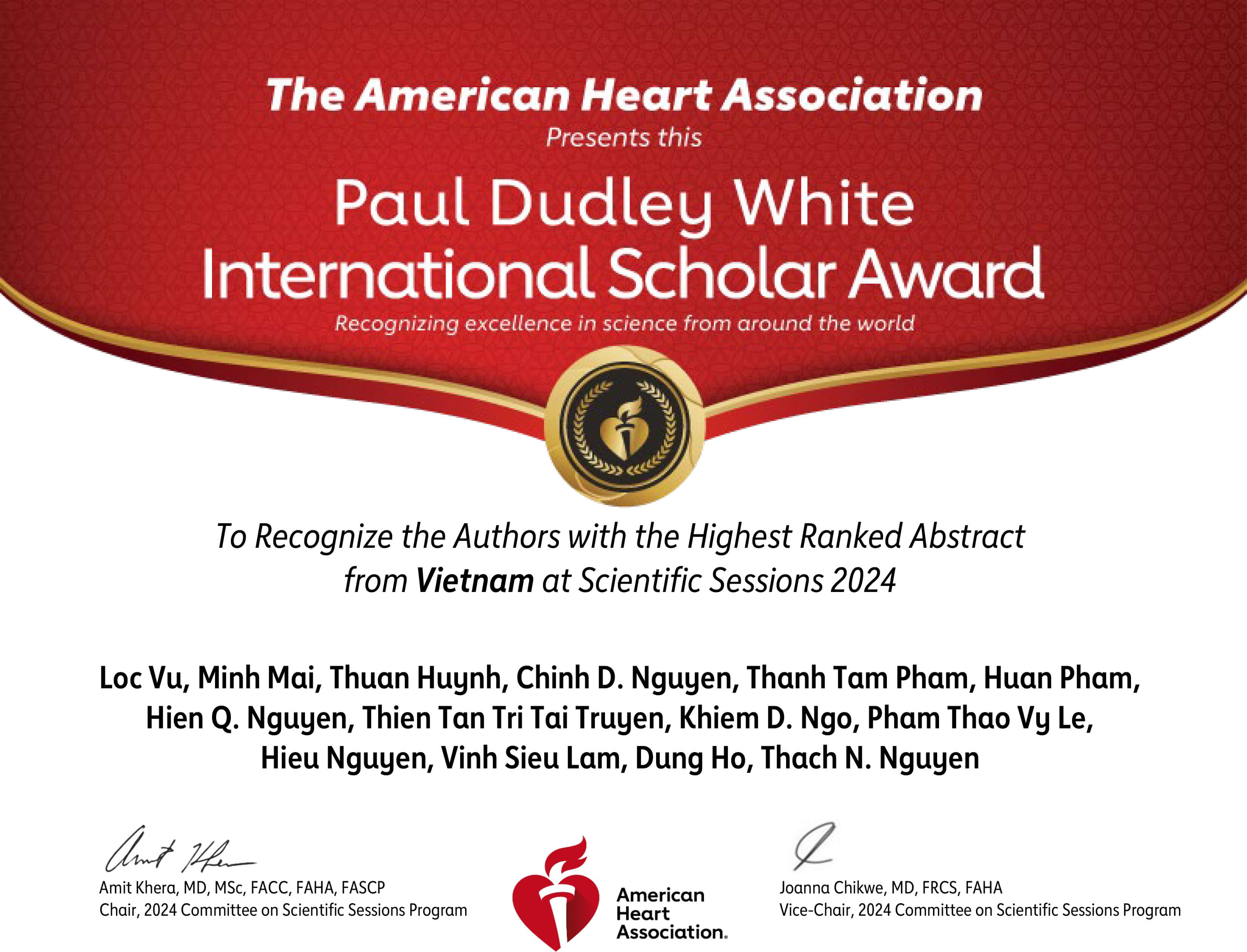 The Medical Research Team from Tan Tao University Receives the Paul Dudley White Award at the 2024 American Heart Association Conference 1 Dai hoc Tan Tao Khoa Y 1