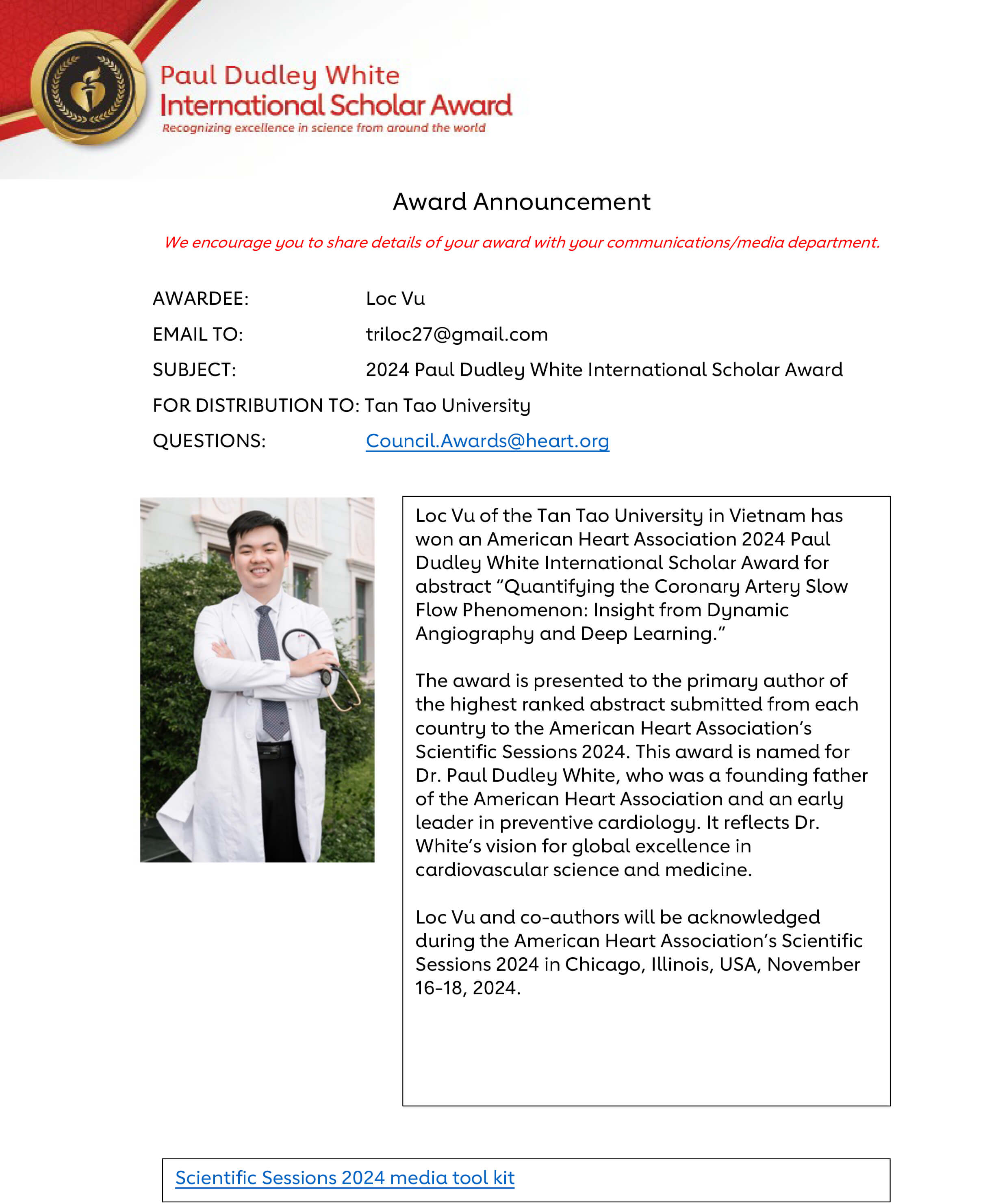 The Medical Research Team from Tan Tao University Receives the Paul Dudley White Award at the 2024 American Heart Association Conference 2 Sinh vien Dai hoc Tan Tao 7